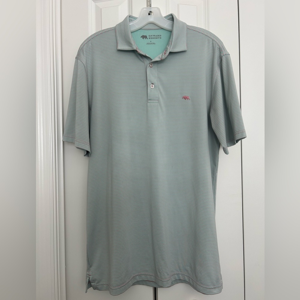 Onward Reserve Men's Light Seafoam Green Striped Polo